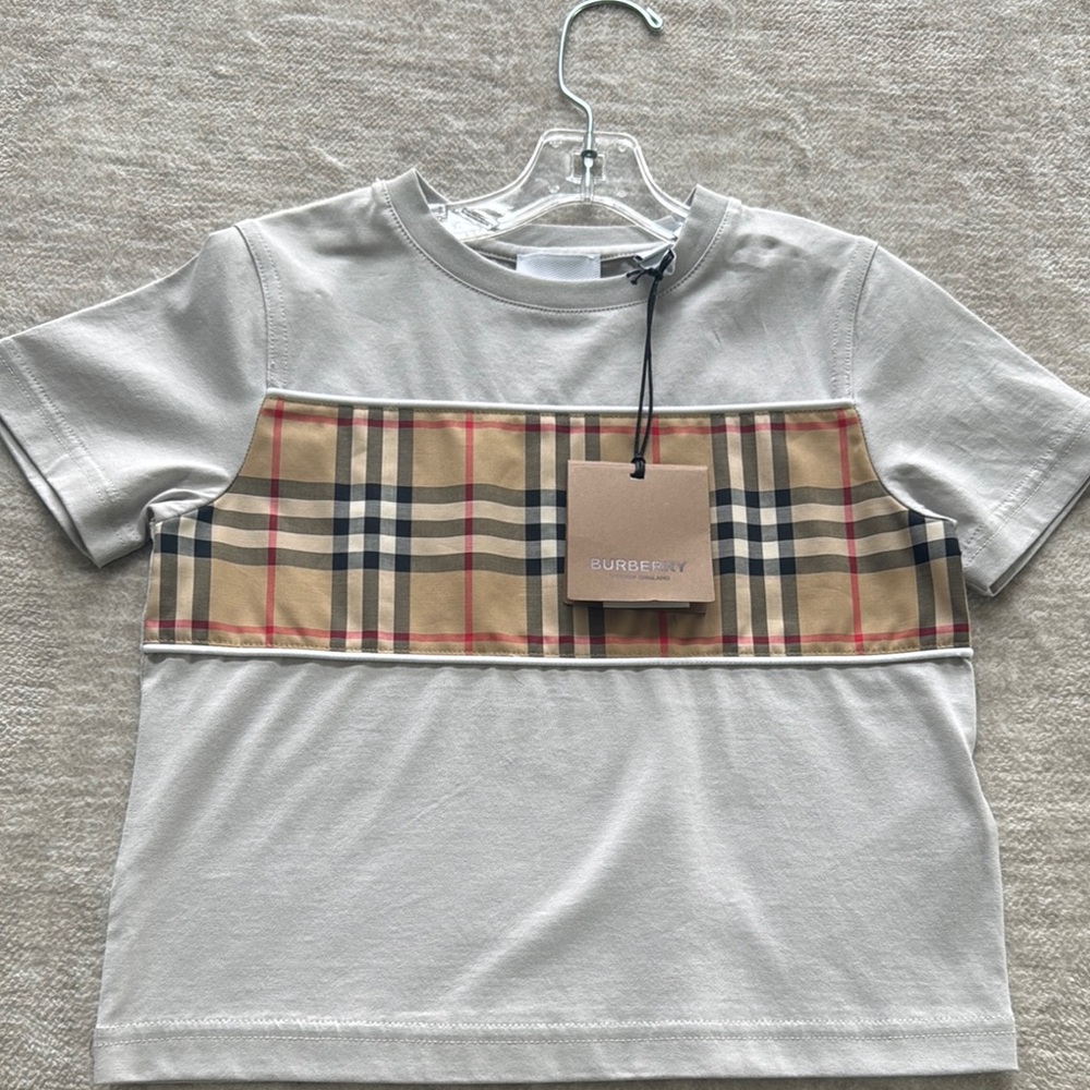 Burberry Kids Beige Check Panel T-Shirt